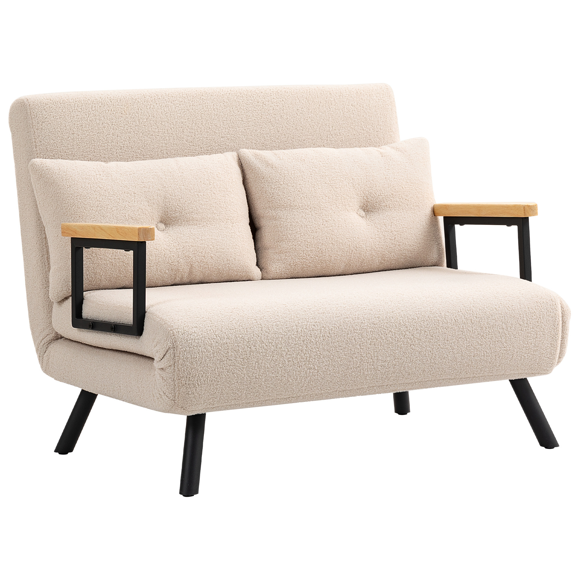 Sofá Cama de 2 Plazas 4 en 1 Sofá Cama Plegable Tapizado en Borreguito con Respaldo Ajustable de 5 Niveles y Almohadas Acolchadas para Oficina Dormitorio Salón 102x73x81 cm Beige