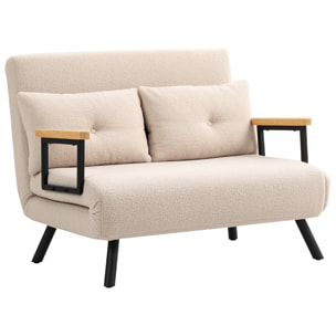 Sofá Cama de 2 Plazas 4 en 1 Sofá Cama Plegable Tapizado en Borreguito con Respaldo Ajustable de 5 Niveles y Almohadas Acolchadas para Oficina Dormitorio Salón 102x73x81 cm Beige