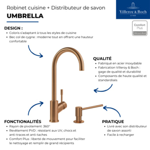 Robinet cuisine Umbrella + Distributeur de savon Bronze