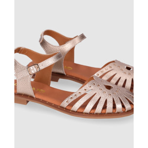 Sandalias de Piel - Platino - Tacón: 1 cm