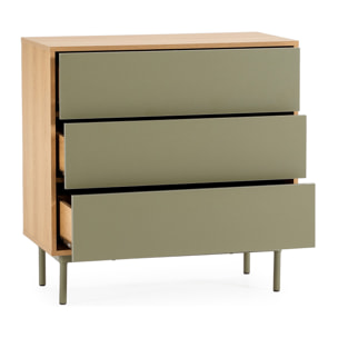 Cómoda de noche Cuzco 3 cajones color Roble/Verde