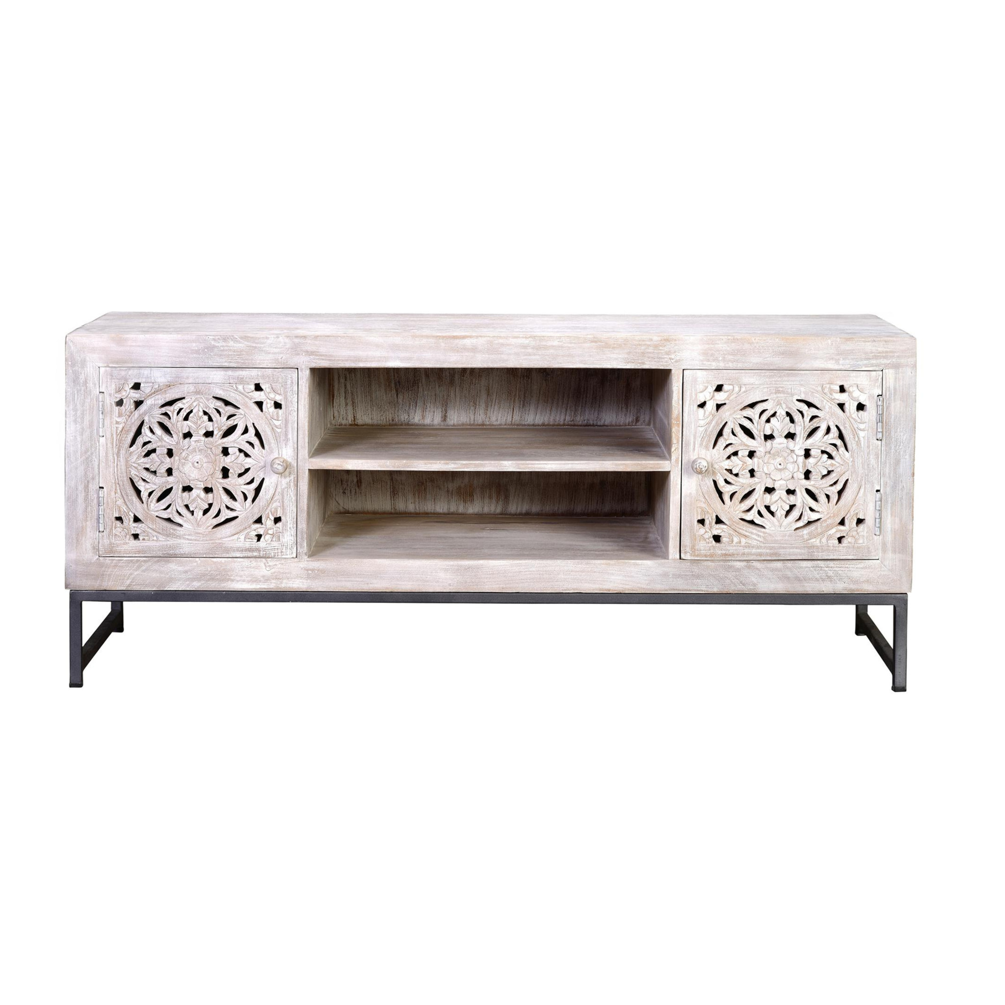 Mueble TV de Madera de Mango 130 Cm Estilo Étnico Boho Tallado