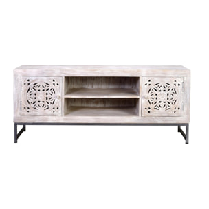 Mueble TV de Madera de Mango 130 Cm Estilo Étnico Boho Tallado