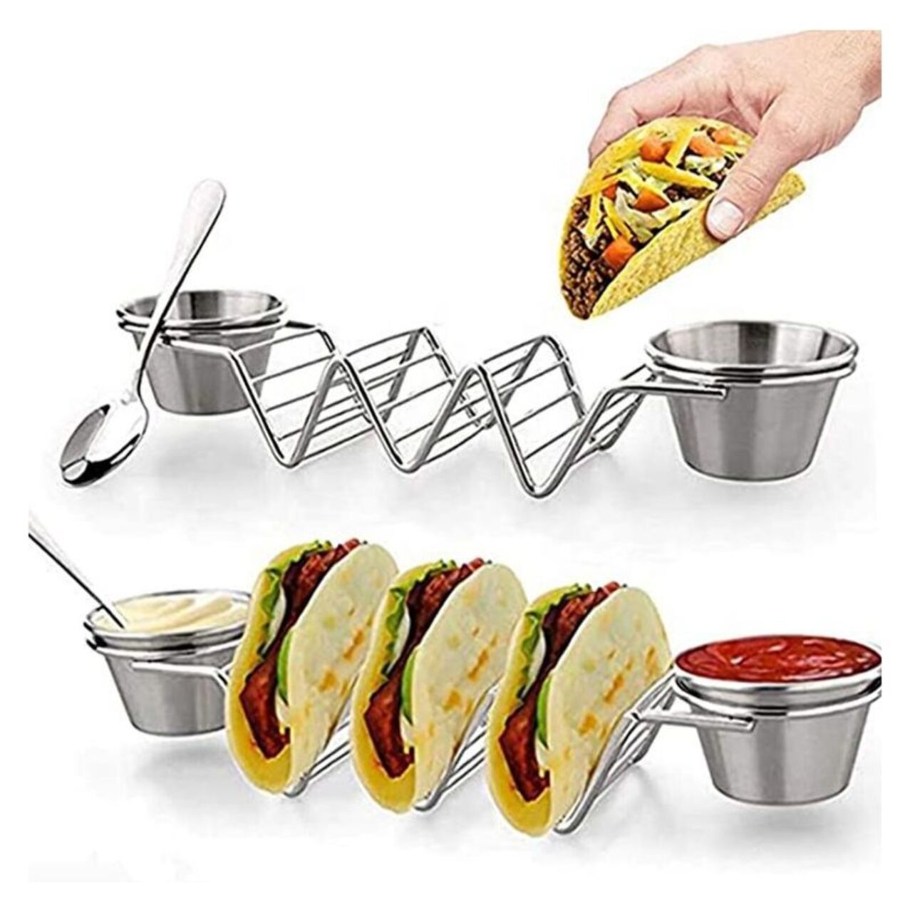 Support à tacos en acier inoxydable avec 2 tasses Herzberg HG04043
