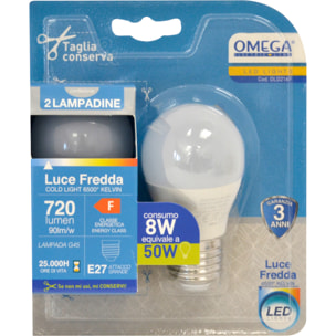 OMEGA Set 6 pezzi sfera led g45 8w 720lm 6500k e27