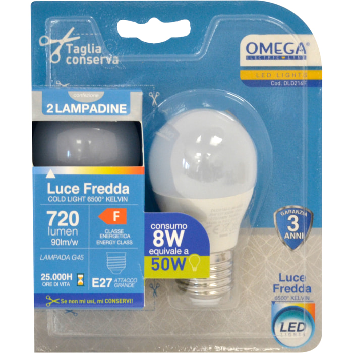 OMEGA Set 6 pezzi sfera led g45 8w 720lm 6500k e27