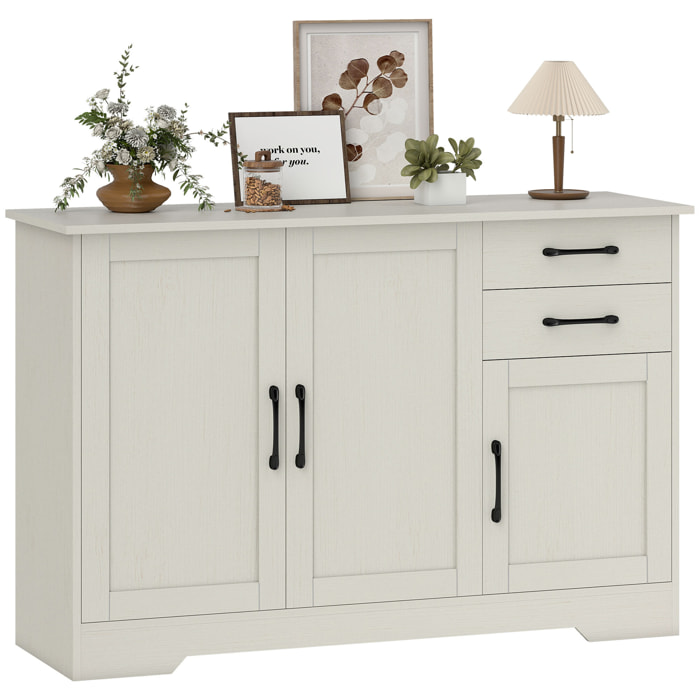 Aparador 3 Puertas, Aparador para Salón Moderno, con 2 Cajones, Estante Ajustable, para Comedor, Entrada, Dormitorio, Crema, 120x38x79 cm