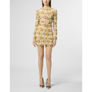 PHILIPP PLEIN Wrinkled Tulle Mini Dress Gelato
