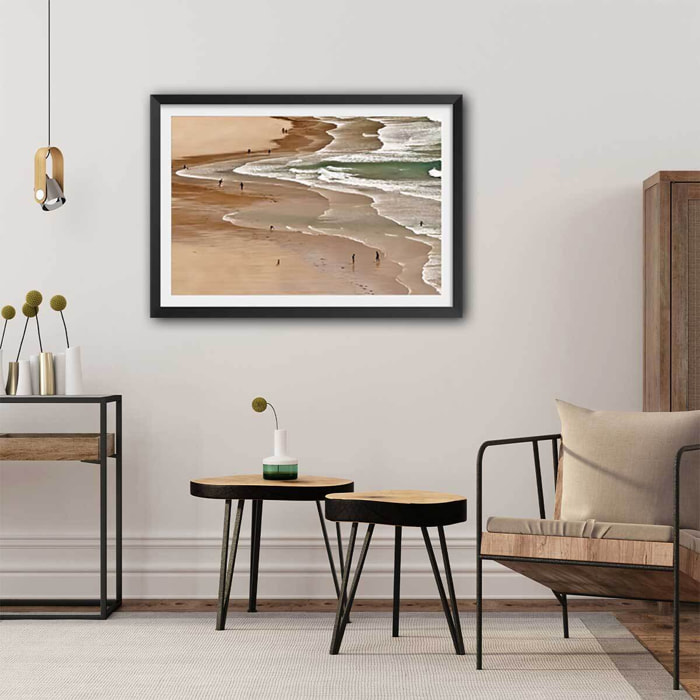 Poster bonheur vacances à la mer Affiche sous cadre noir