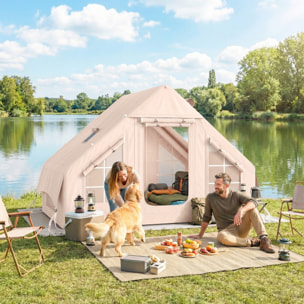 Tienda de Campaña Inflable Glamping para 5–8 Personas con Apertura de Chimenea y Claraboya Bomba UPF30+ Bolsa para 4 Estaciones Instantáneo Resistente al Viento Tela Oxford Impermeable 5000+