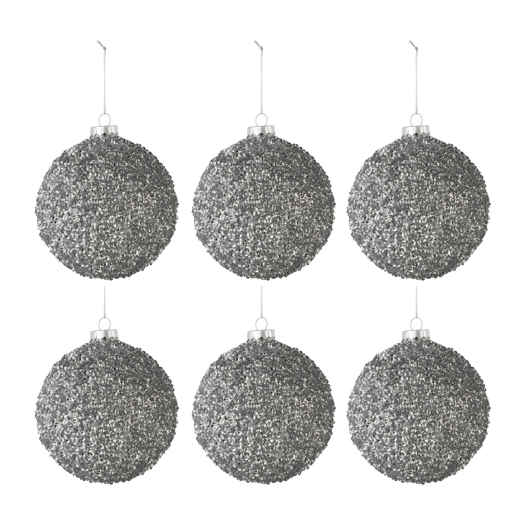 J-Line boule de Noël Paillettes - verre - gris - small - boîte de 6
