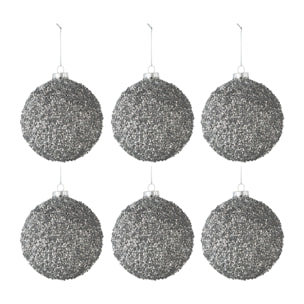 J-Line boule de Noël Paillettes - verre - gris - small - boîte de 6