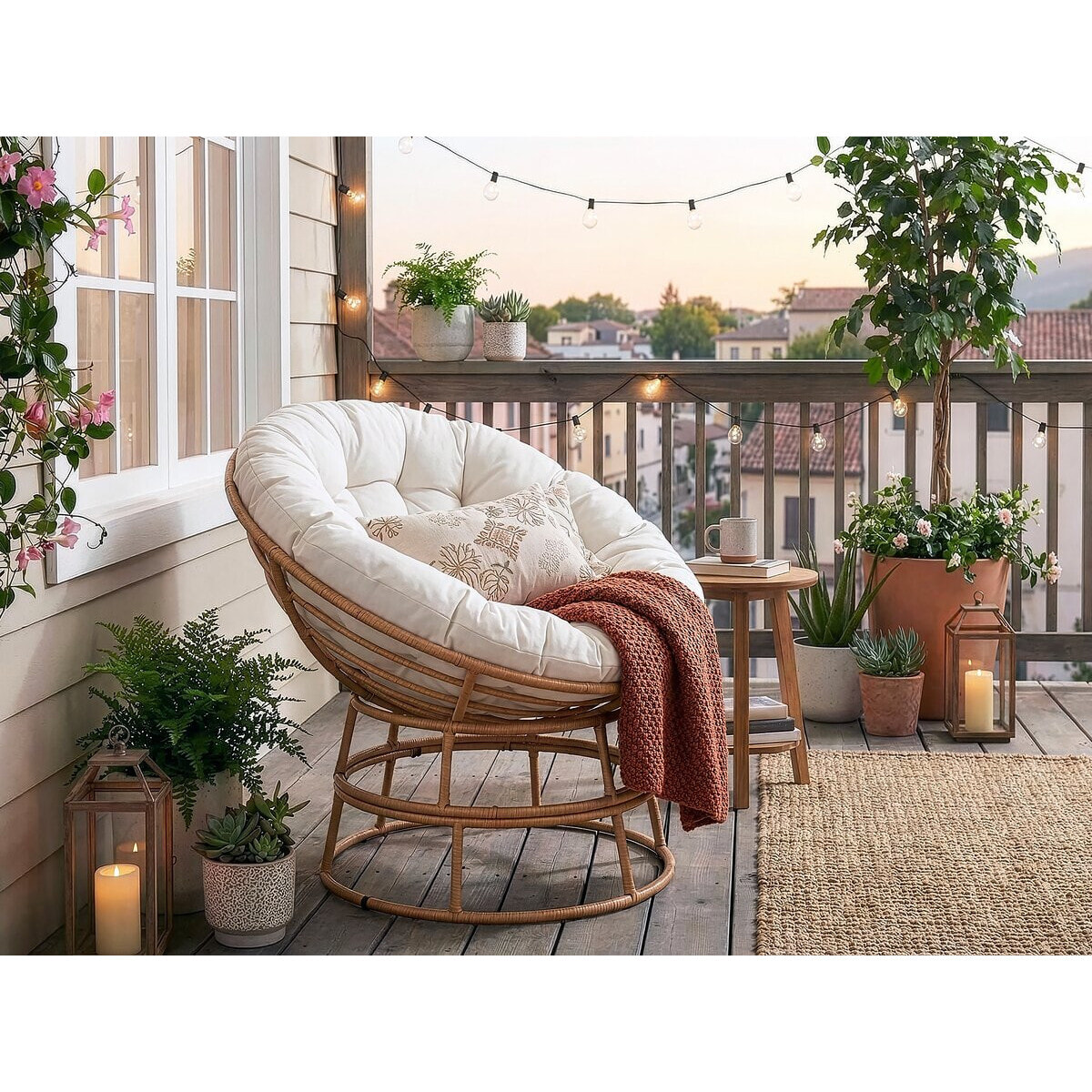 Fauteuil papasan intérieur/extérieur style loveuse "Bali" - Ø91cm - Beige