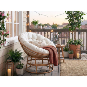 Fauteuil papasan intérieur/extérieur style loveuse "Bali" - Ø91cm - Beige