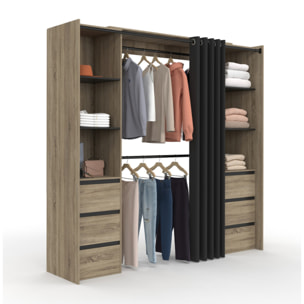 Dressing Justine extensible 120-180cm effet bois 6 tiroirs double colonne