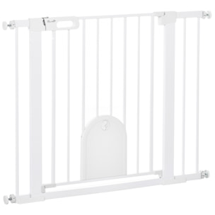 Barrière de sécurité chien H.76 cm - porte verrouillable - fixation par pression 75-103 cm - acier ABS blanc