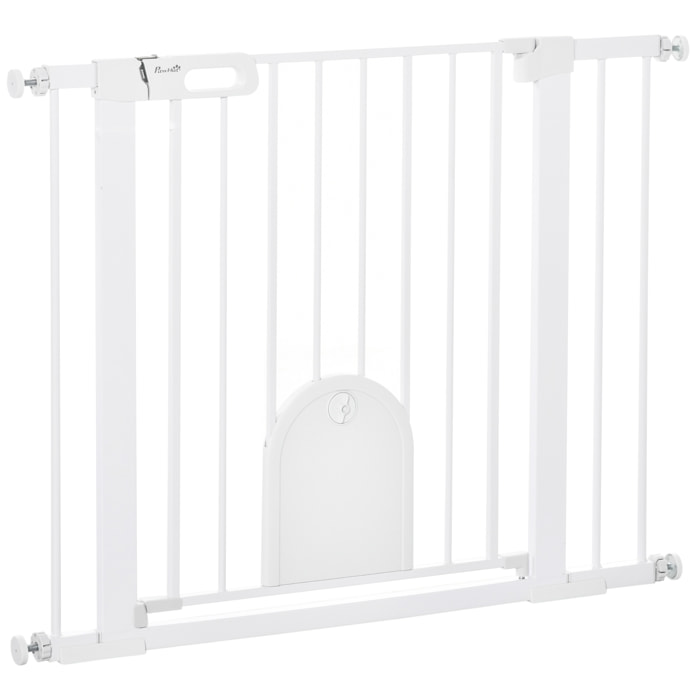 Barrière de sécurité chien H.76 cm - porte verrouillable - fixation par pression 75-103 cm - acier ABS blanc