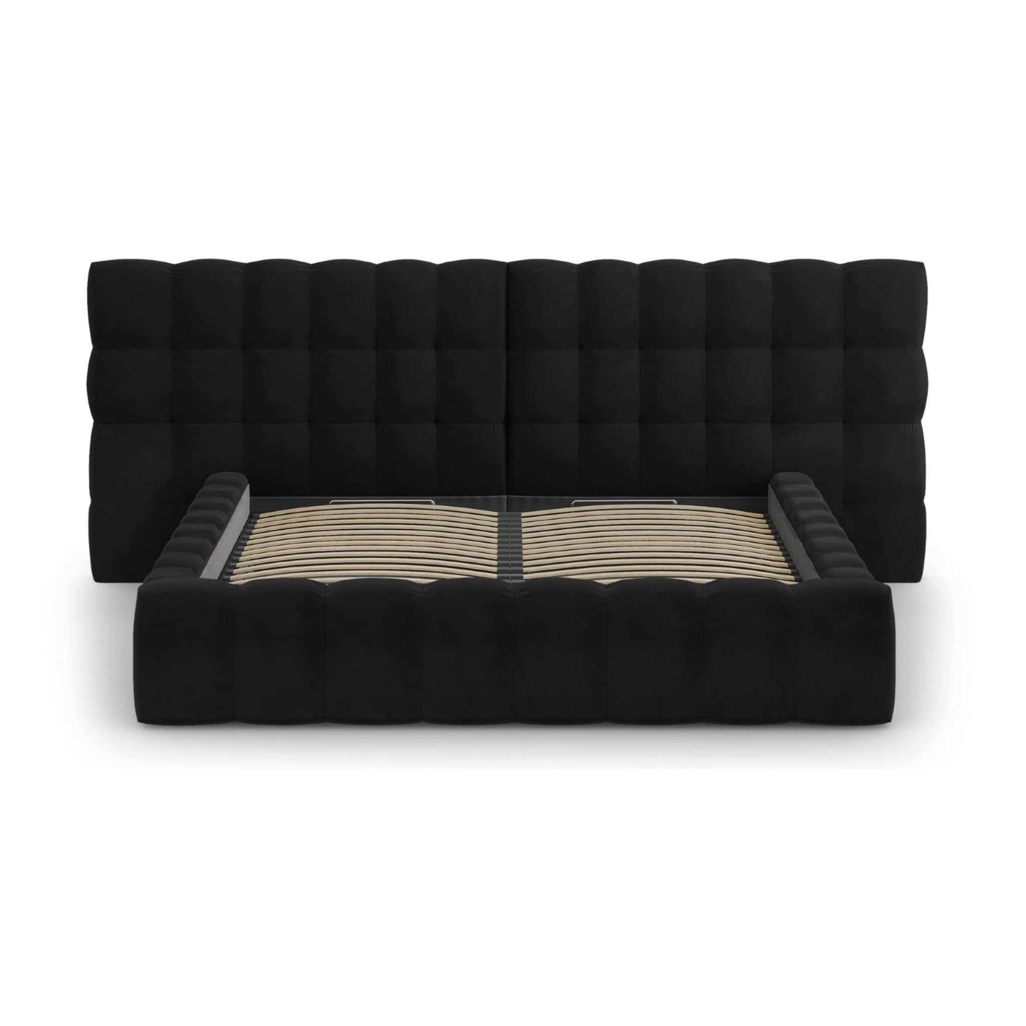 Lit coffre avec tête de lit double "Bali" 160x200cm en velours noir