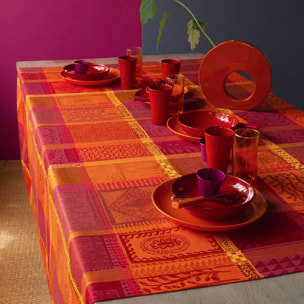 Nappe pur coton motif jacquard orange rouge Mille wax ketchup