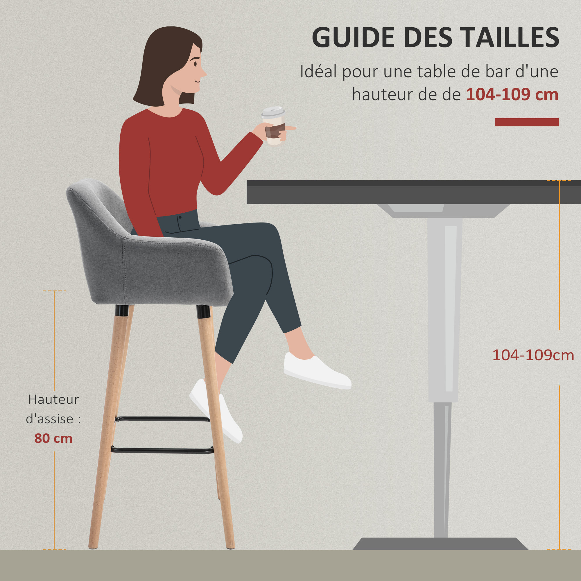 Lot de 2 tabourets de bar – Confortables et élégants – Design scandinave