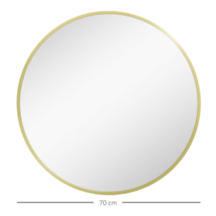 Espejo de Baño Redondo Espejo de Pared Espejo Decorativo con Marco de Aluminio y Gancho Fácil Instalación para Salón Entrada Pasillo Dorado