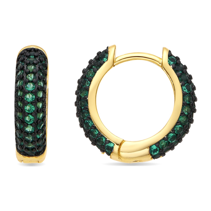Pendientes de 9mm de diámetro acabado oro amarillo de 18k y Circonita Esmeralda