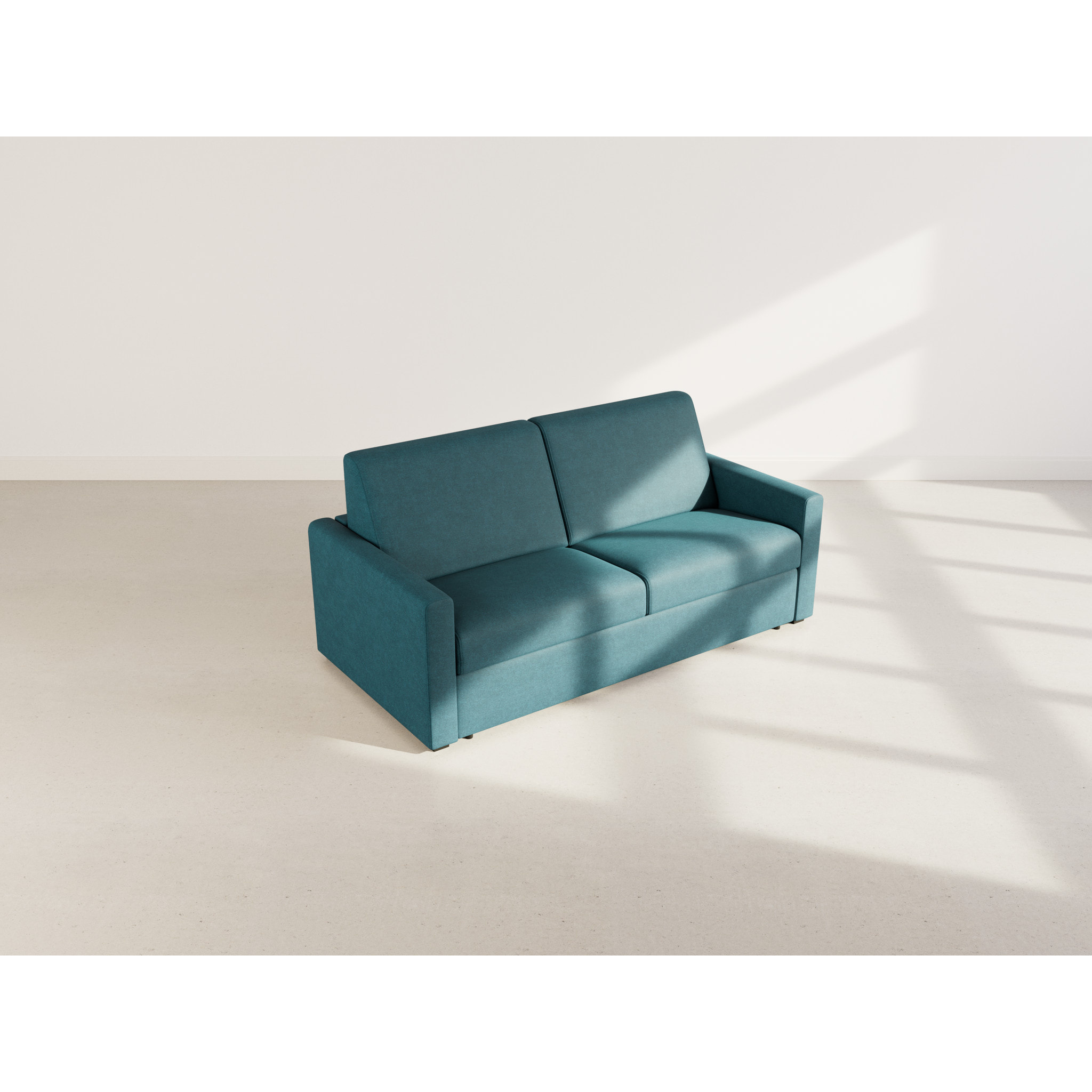 Julia - canapé lit 3 places convertible express couchage quotidien 140 cm matelas 14 cm en tissu - Bleu
