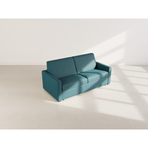 Julia - canapé lit 3 places convertible express couchage quotidien 140 cm matelas 14 cm en tissu - Bleu