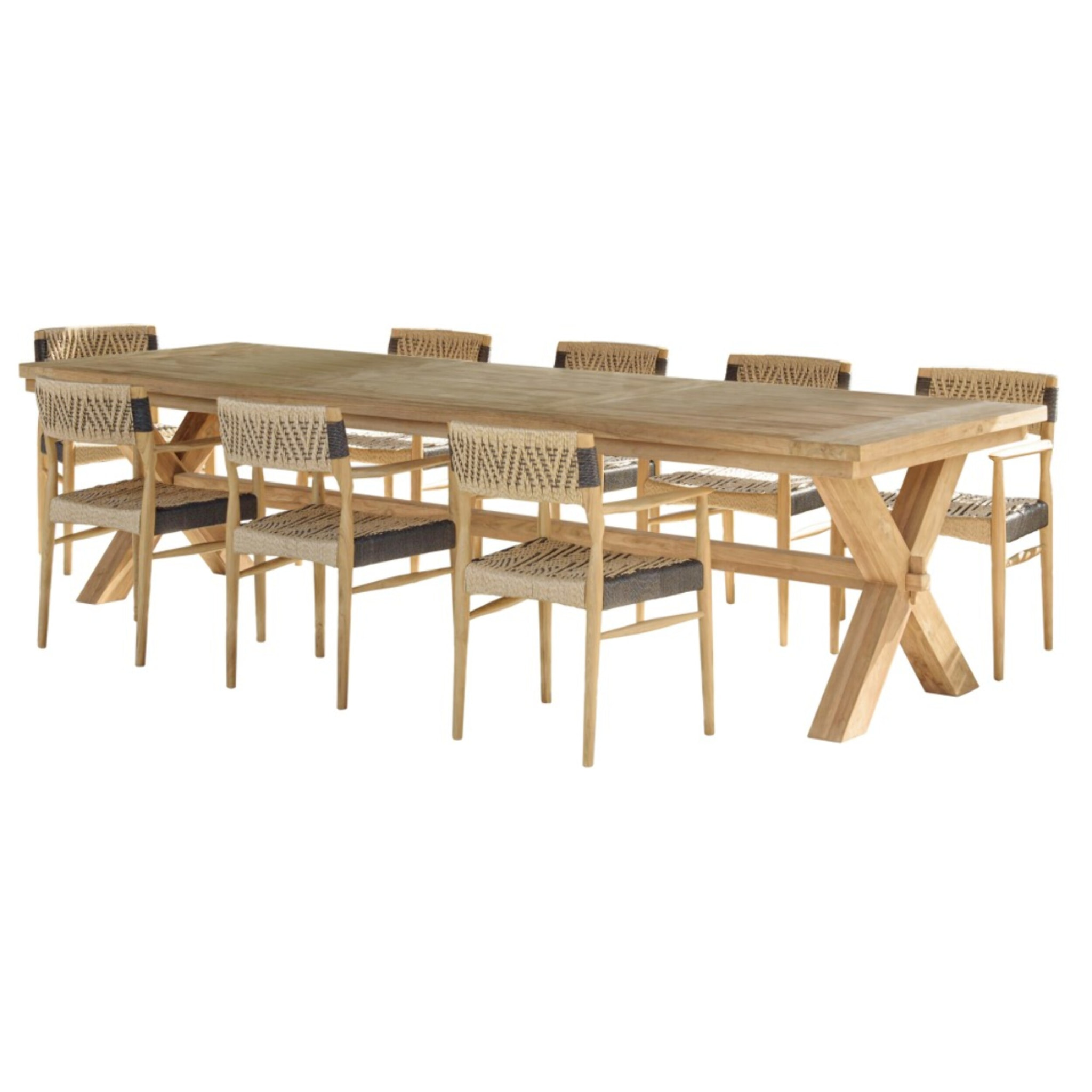 VALERIA - Ensemble de jardin table bois teck recyclé+4 fauteuils rotin