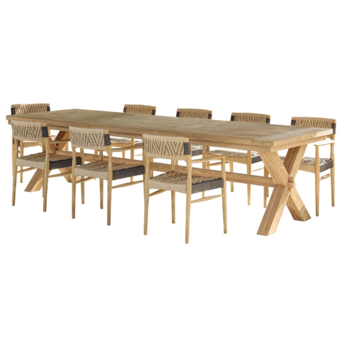 VALERIA - Ensemble de jardin table bois teck recyclé+4 fauteuils rotin