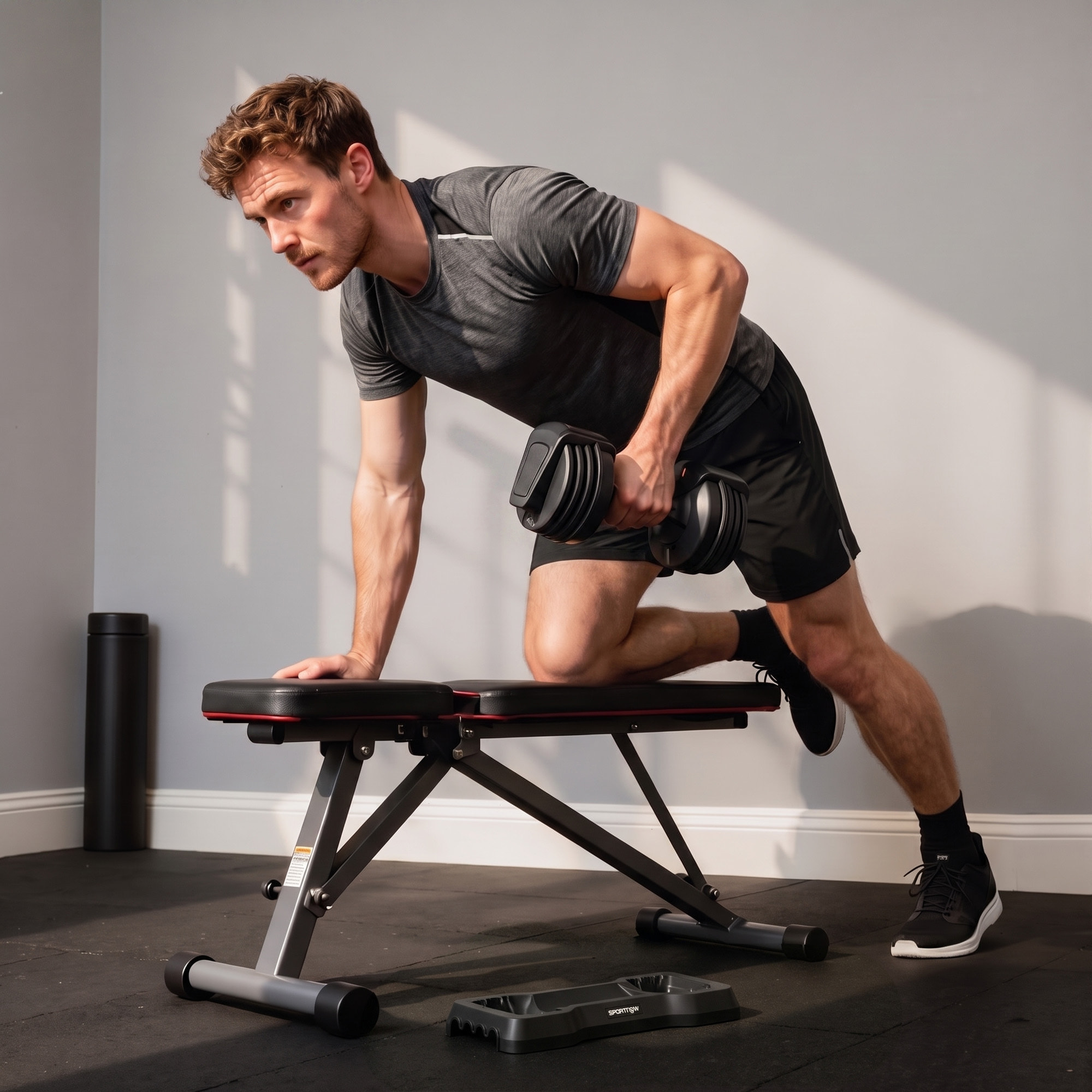 SPORTNOW Mancuerna Ajustable 11 kg con 5 Niveles de Peso, Pesas y Mancuernas, Sistema de Ajuste Rápido, Bloqueo de Seguridad, Agarre Antideslizante y Base, para Entrenamiento en Casa, Gimnasio