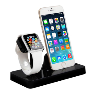 DAM Base de carga para Apple iPhone, conexión Lightning 8 pins y soporte de carga para Apple Watch. 15,2x7,7x9,5 Cm. Color: Negro