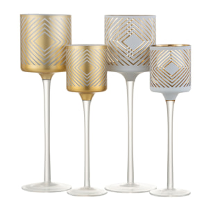 J-Line photophore Sur Pied Quadrillé - verre - blanc/or - large - 2 pcs