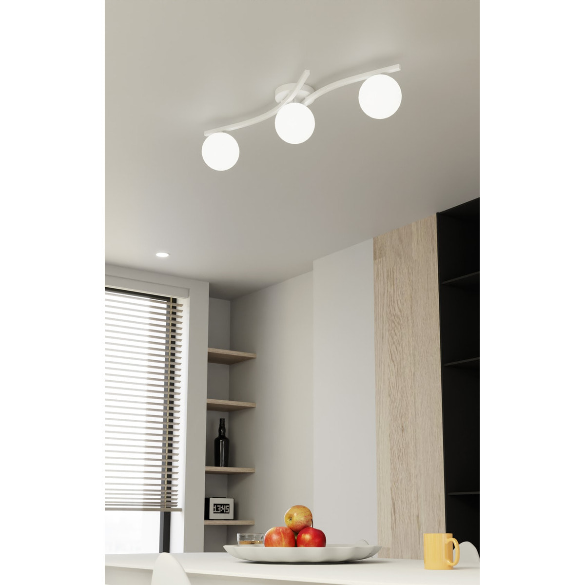 Lampada a sospensione Opus in acciaio bianco opaco e vetro opalino