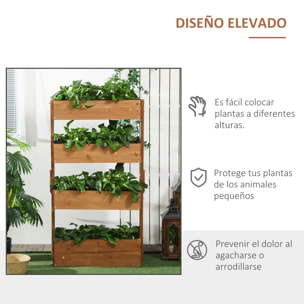 Jardinera de Madera de 4 Niveles, Jardinera Exterior Elevada con Orificios de Drenaje y Tela no Tejida, Macetero para Cultivos, Plantas, Flores, para Terraza, Jardín, 80x45x142 cm, Naranja