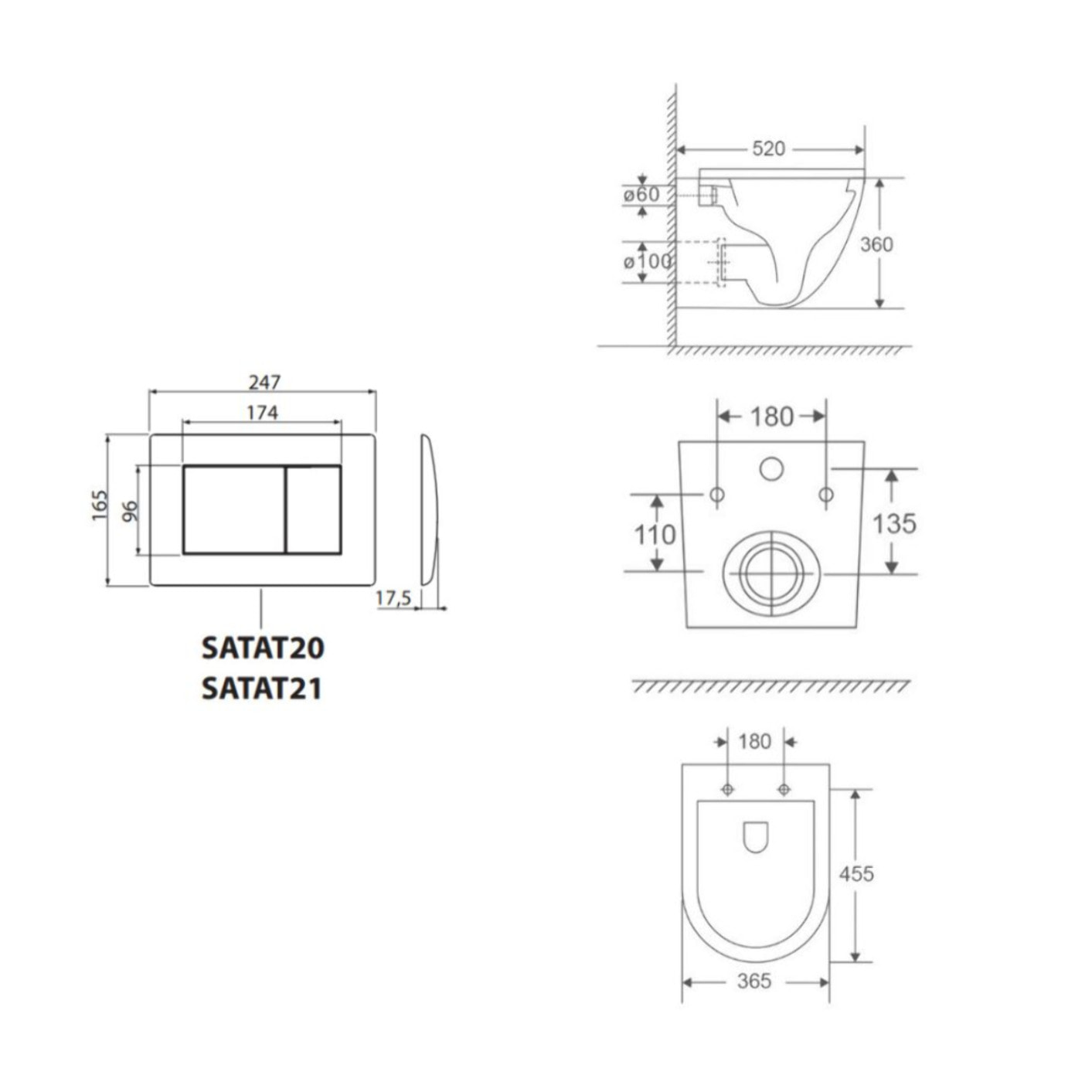 Pack WC bâti-support léger 112 cm ECO 2L Swiss Aqua Technologies + WC suspendu Swiss Aqua Technologies + plaque (STEST67WR01-IN)