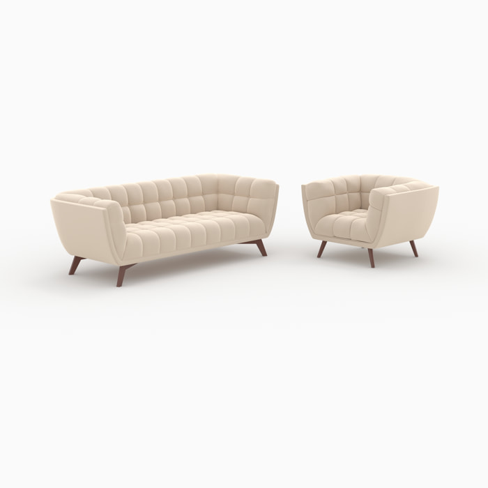 Ensemble canapé et fauteuil en velours beige 4 places - Mona