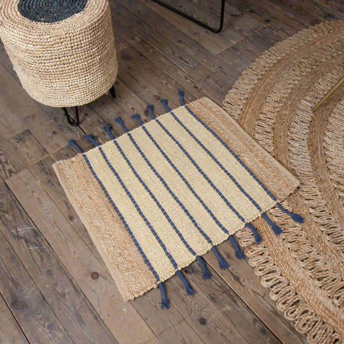 Tapis en jute et coton bleu 60x80cm DIDIM