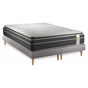 Ensemble Matelas Trente PLUS - 30cm - Hybride - Effet nuage avec surmatelas intégré - Sommier Tapissier Gris
