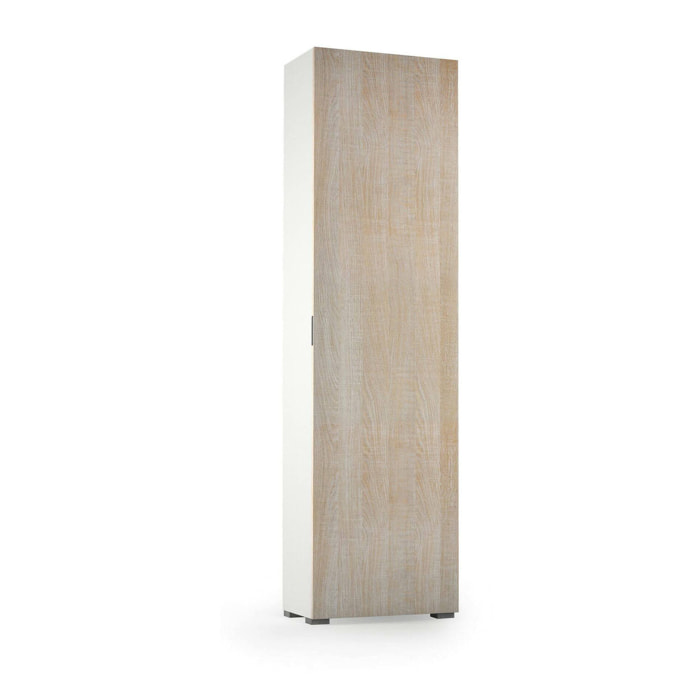 Armadio multiuso 1 anta Abuela, Mobile multiuso a 1 Anta, Scarpiera con ripiani, 100% Made in Italy, 50x30h182 cm, Bianco e Rovere
