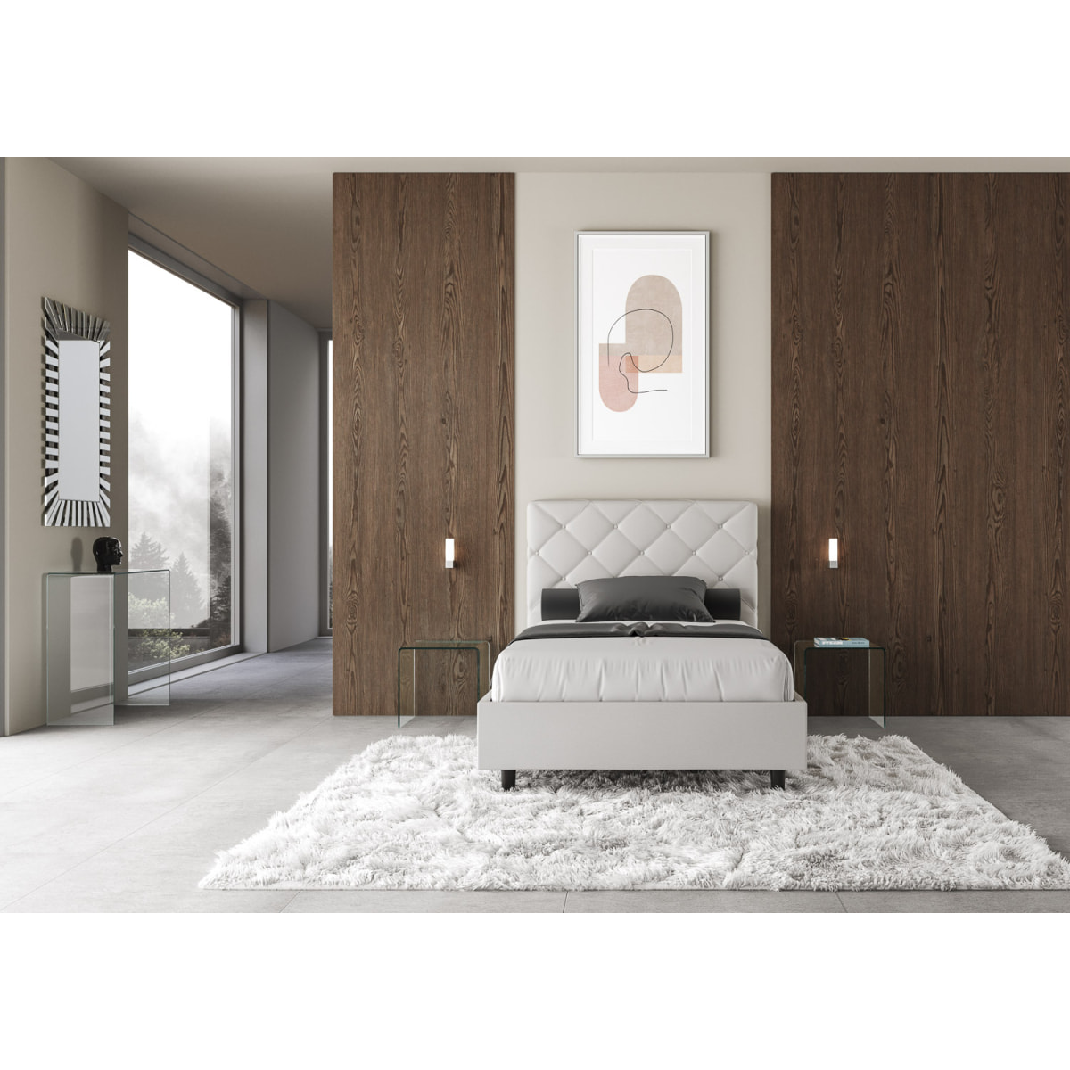 Letto matrimoniale francese con rete imbottito 140x200 similpelle bianco Priya