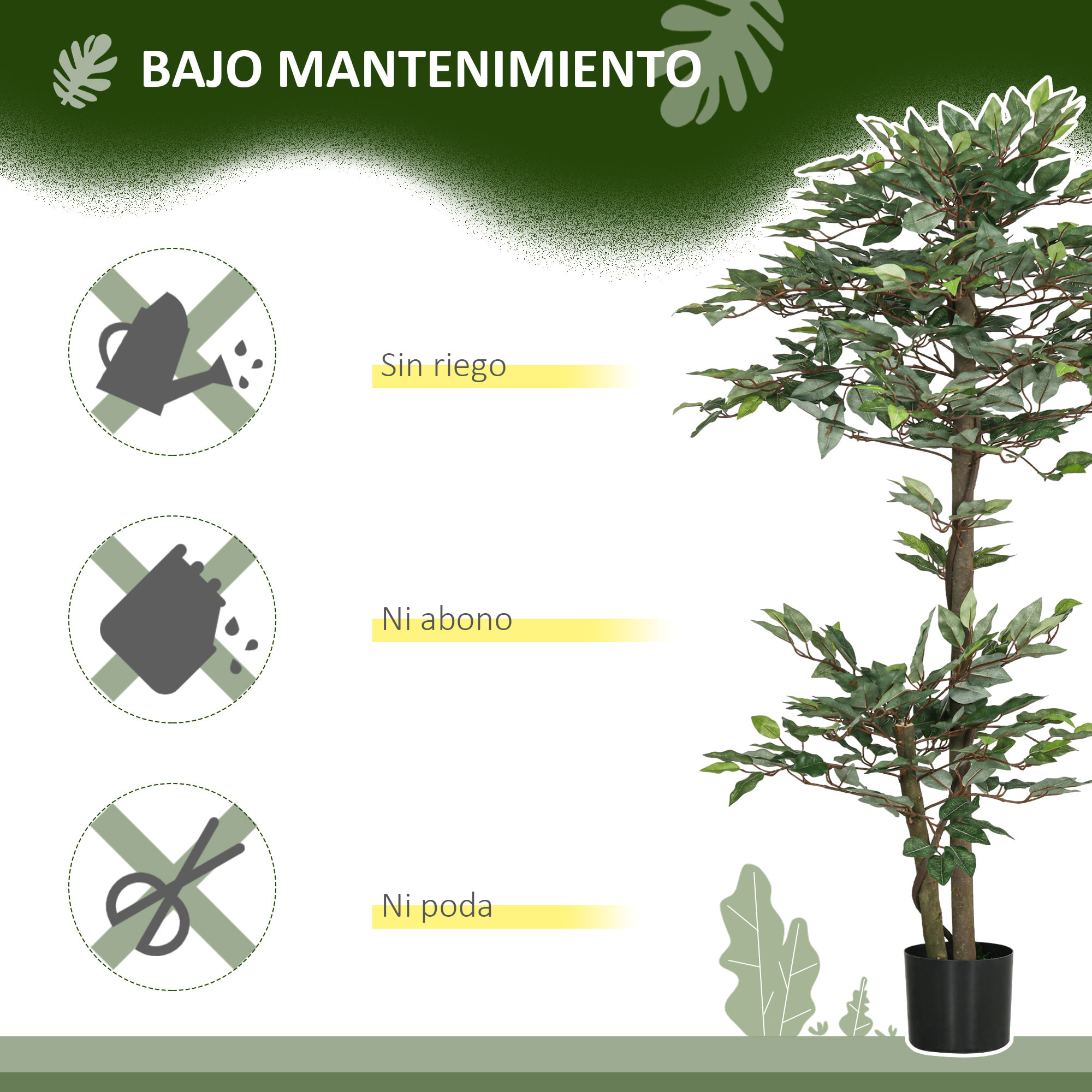 Ficus Artificial 150 cm Árbol Artificial en Maceta Decorativa para Interior Hogar Salón Oficina Ø15x150 cm Verde