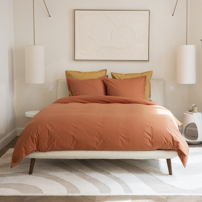 Como - Drap housse terracotta en percale de coton - 140x190cm.