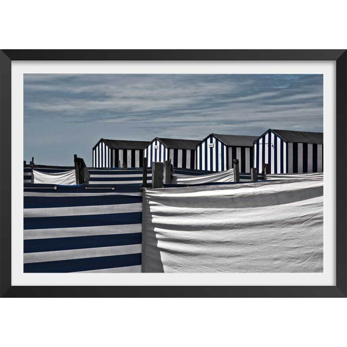 Poster deco toiles de plage Affiche + cadre en bois - Noir