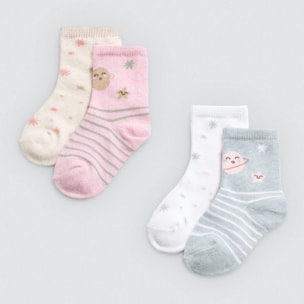 Confezione da 4 calzini per neonato stampati Universe