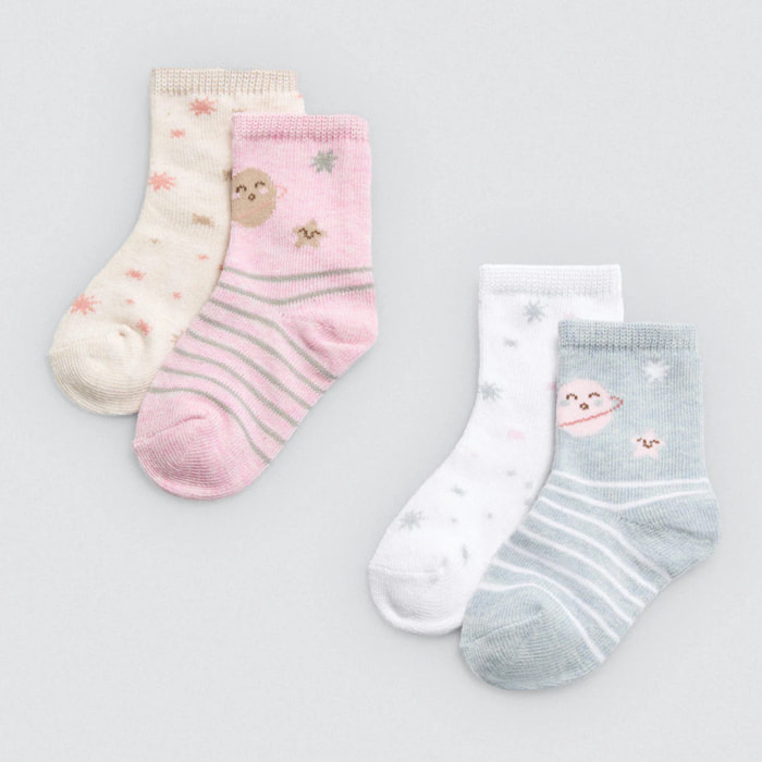 Confezione da 4 calzini per neonato stampati Universe