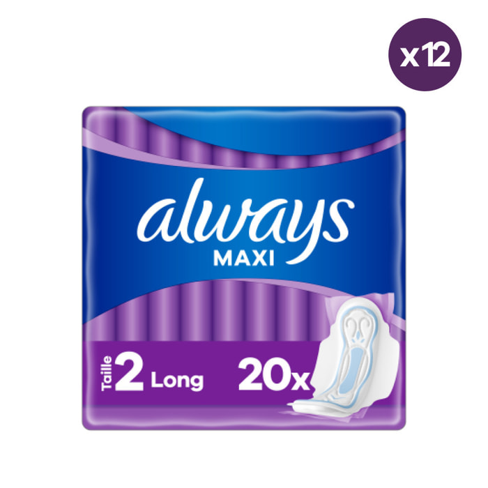 12x20 Serviettes Hygiéniques Always Maxi Long - Avec Ailettes