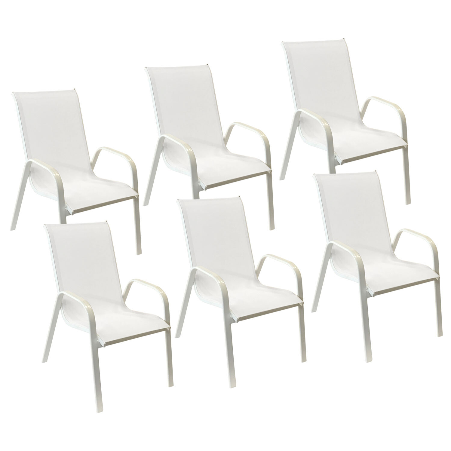 Lot de 6 chaises MARBELLA en textilène blanc - aluminium blanc