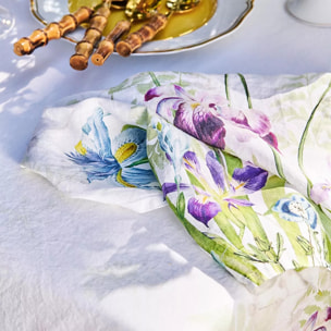 Serviette lin & coton lavé 190 g/m² imprimé multicolore Iris d'hiver blanc