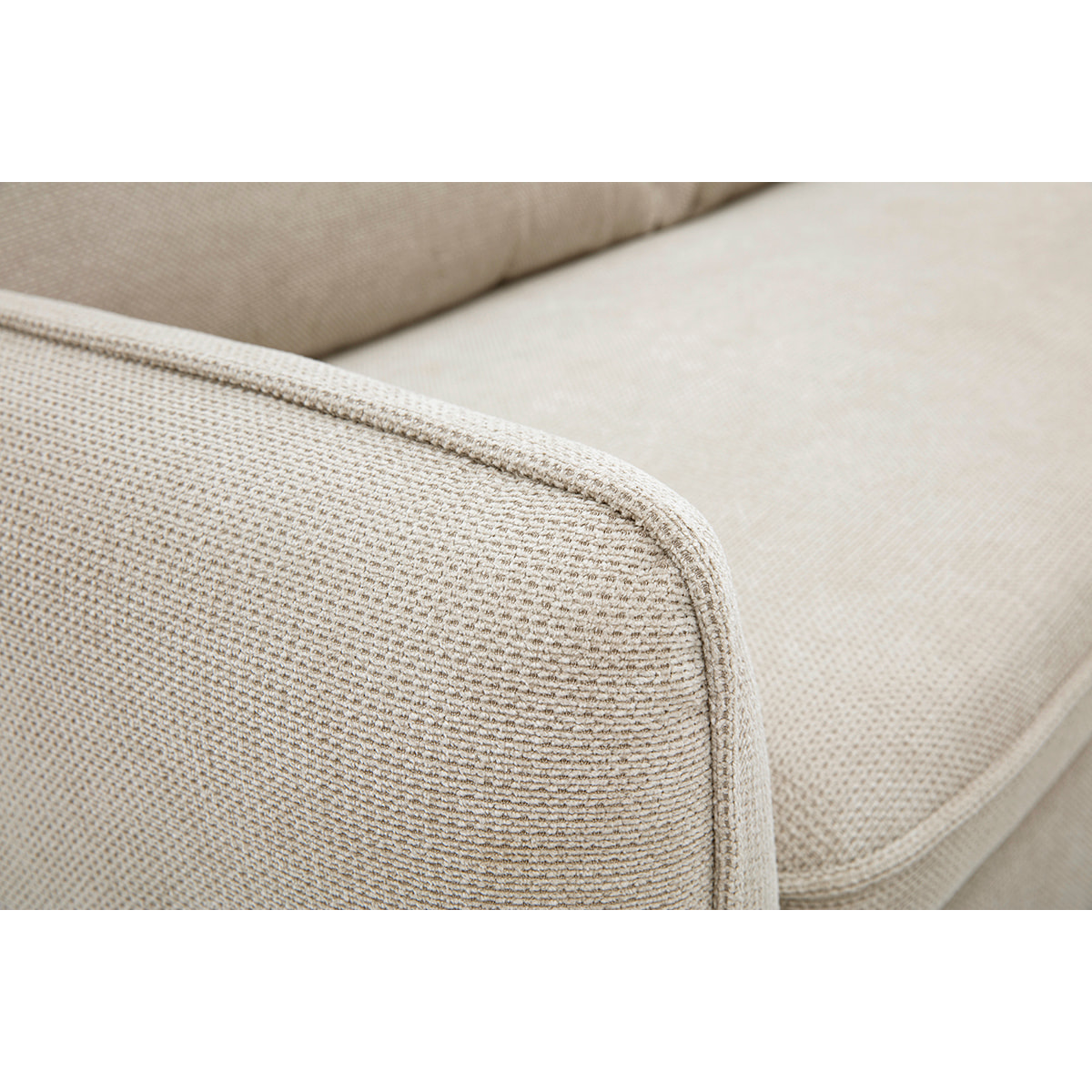 Canapé d'angle convertible réversible avec coffre 3 places en tissu chenille beige et bois clair ORSO